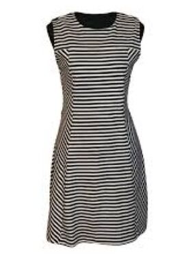 Michael Kors Black and White Striped Cap-Sleeve Dress